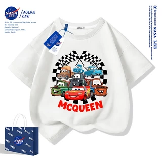 [จัดส่ง 48 ชั่วโมง] ผ้าฝ้ายแท้หลวม นาซ่า อเมริกันเสื้อยืดฤดูร้อนเด็กรถยนต์ระบายอากาศเป็นมิตรกับผิวแขนสั้น