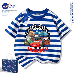 [จัดส่ง 48 ชั่วโมง] ผ้าฝ้ายแท้หลวม นาซ่า อเมริกันเสื้อยืดฤดูร้อนเด็กรถยนต์ระบายอากาศเป็นมิตรกับผิวแขนสั้น
