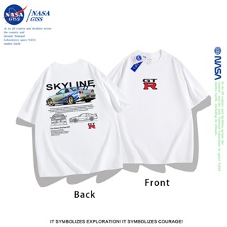 NASA เสื้อยืดคอกลมแขนสั้น การแข่งขันGT-R พิมพ์ลาย เสื้อยืด c…