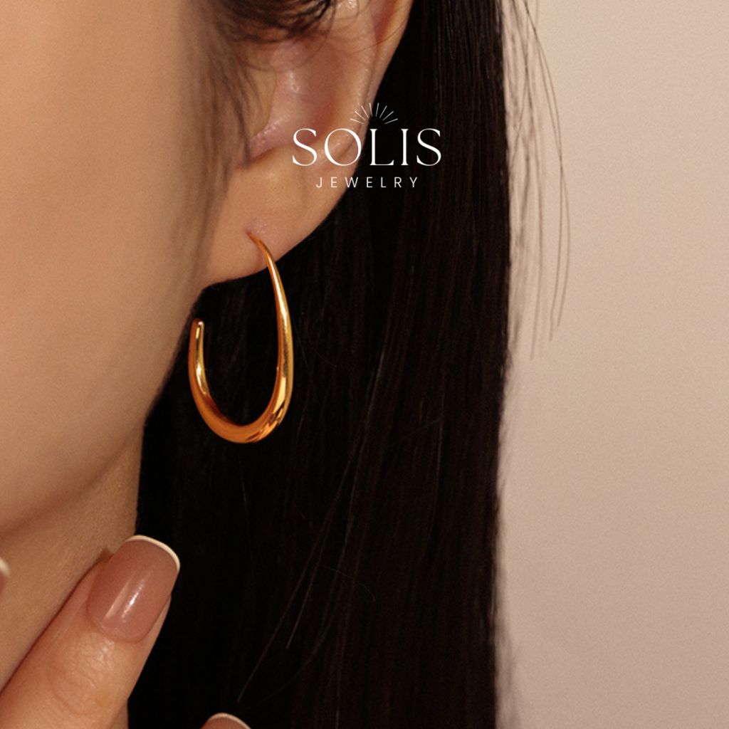 ต่างหูห่วงวงรีใหญ่คลาสสิก กันน้ํา Non-Tarnish สำหรับผู้หญิง