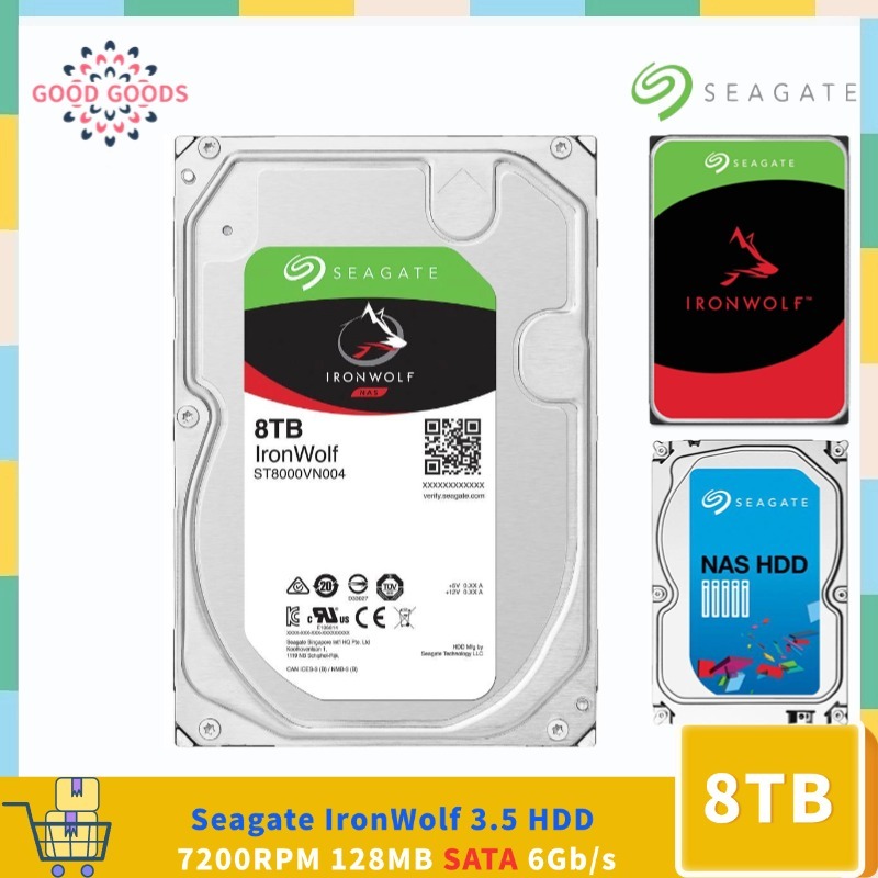 Seagate IronWolf 8TB 3.5 HDD ST8000VN004 7200 RPM 256MB แคช SATA 6Gb/s ฮาร์ดไดรฟ์ภายใน NAS Storage S
