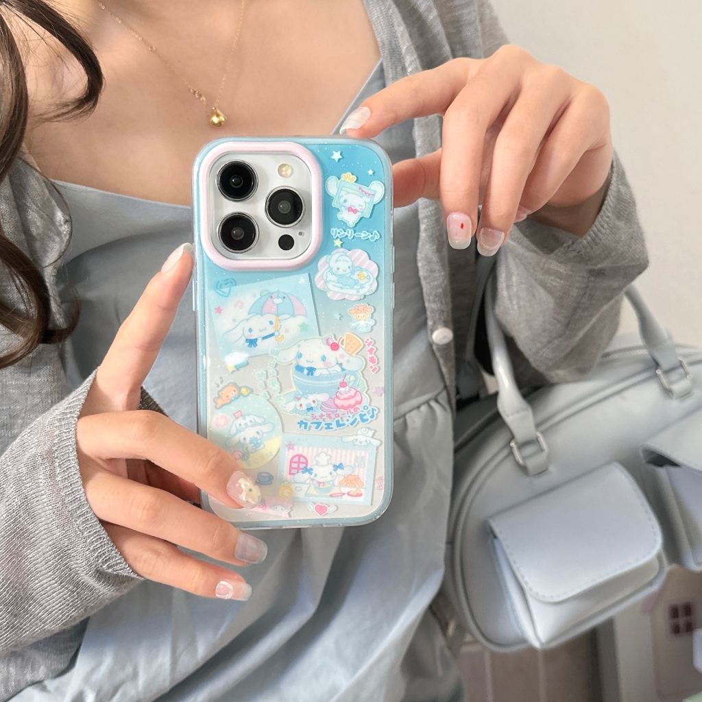 การ์ตูนน่ารัก 2-in-1 Gradient Cinnamoroll เคสโทรศัพท์สําหรับ iPhone 16 15 13 14 17 Pro Max ป้องกันกันกระแทกกันชน