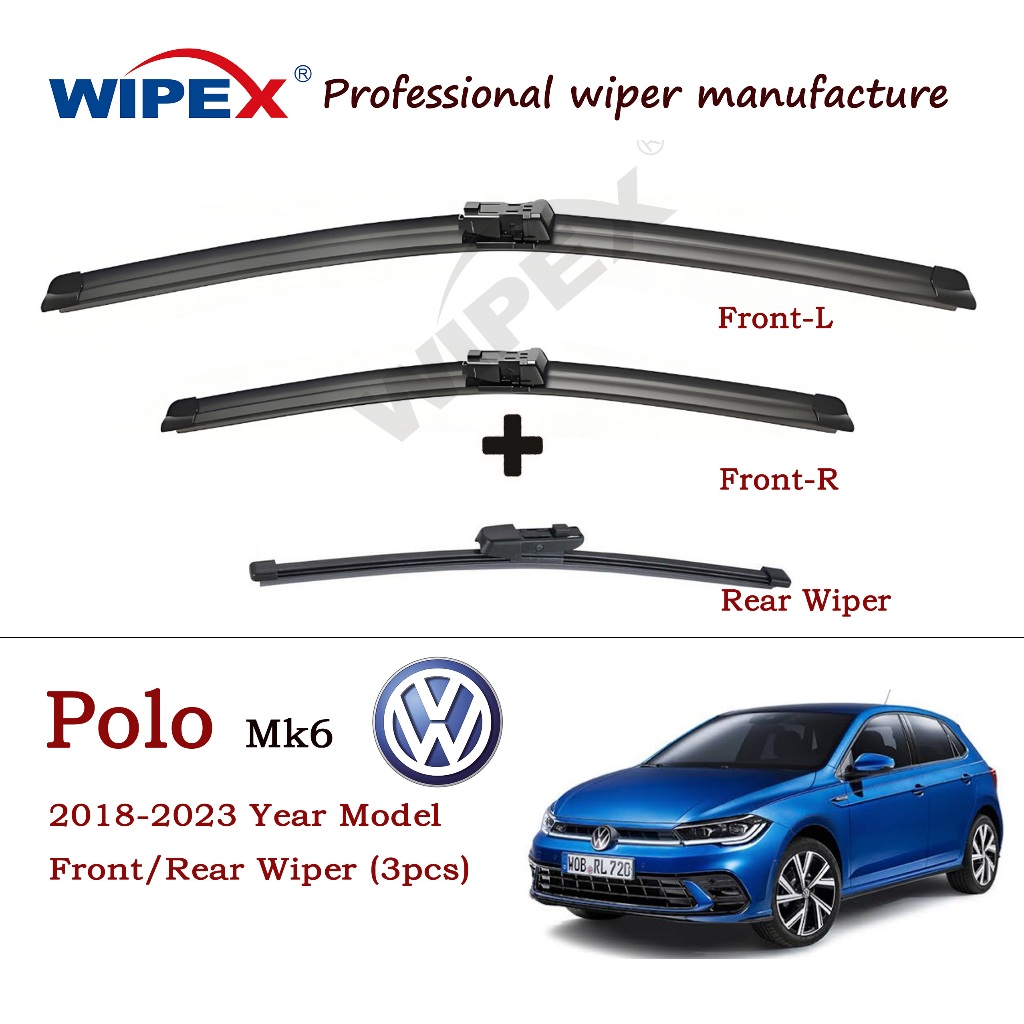 (ใบปัดน้ําฝนด้านหน้า/ด้านหลัง 3 ชิ้น) VW Polo AW BZ MK6 สําหรับ 2018 ถึง 2023 Volkswagen Polo Car Wi
