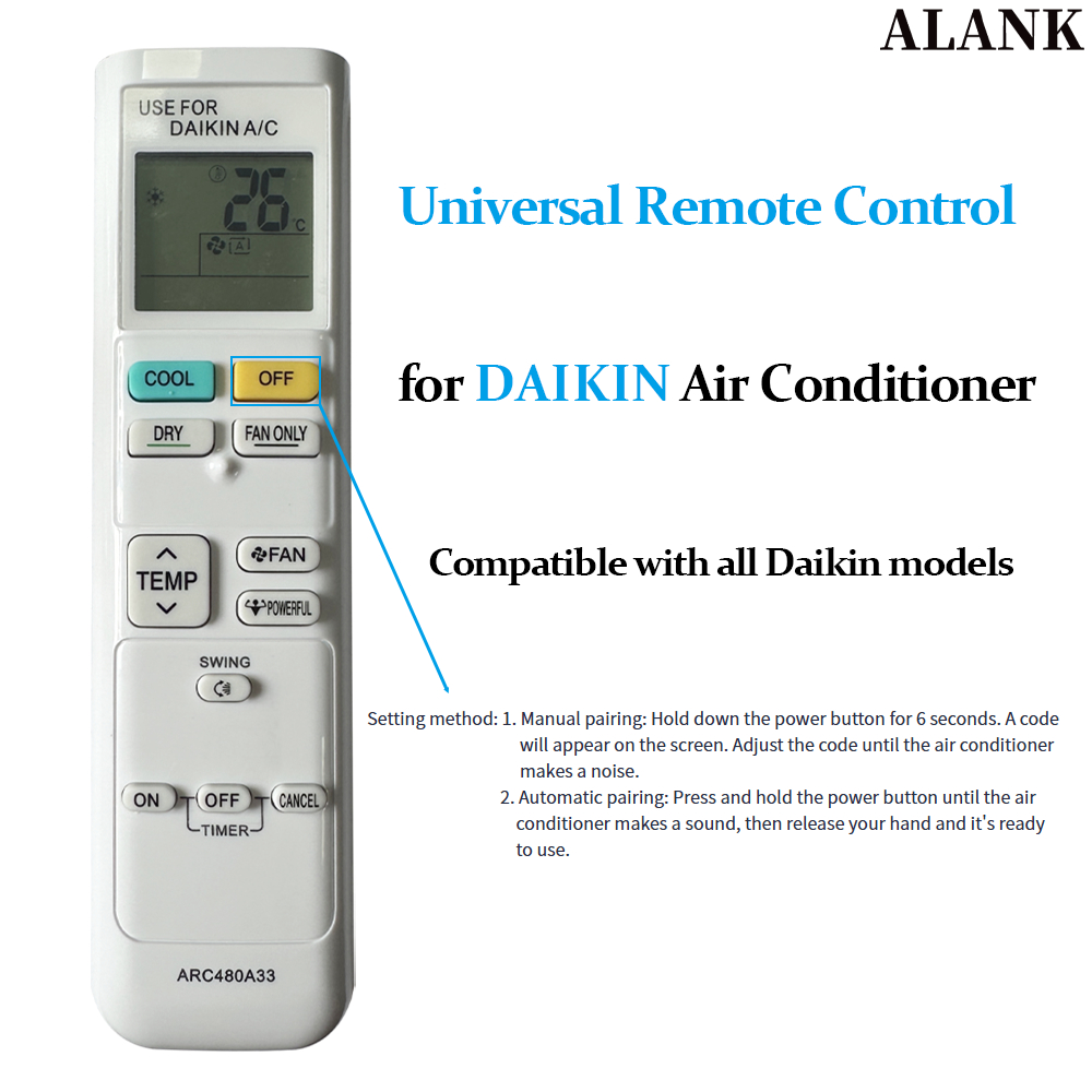 ALANK รีโมทสากล Remote รีโมทแอร์ DAIKIN รุ่นใหม่ รองรับทุกรุ่น Daikin (เหมาะสำหรับแอร์แบบแยกส่วนเท่านั้น)