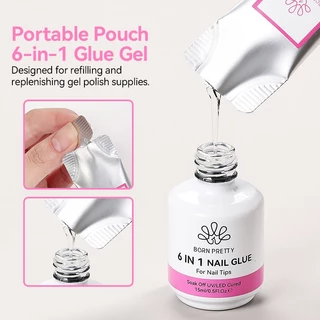 BORN PRETTY 6-in-1 Strong Nail กาวเจลยาทาเล็บเติมฟังก์ชั่นโปร่งใสเจลความหนาฐานยาง Rhinestone กาว 15g