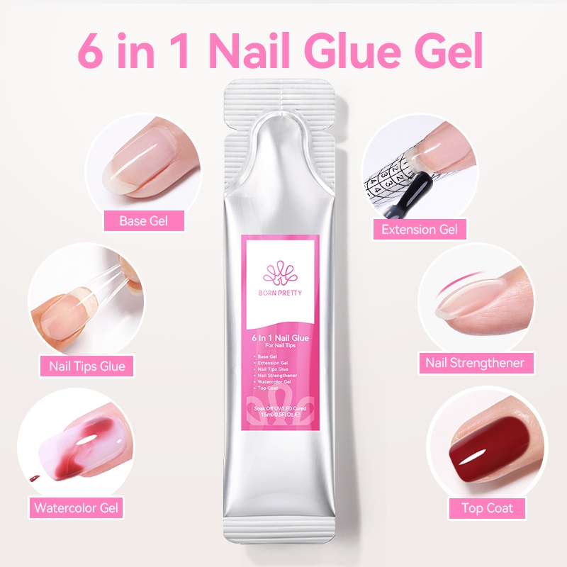 BORN PRETTY 6-in-1 Strong Nail กาวเจลยาทาเล็บเติมฟังก์ชั่นโปร่งใสเจลความหนาฐานยาง Rhinestone กาว 15g - รูปที่ 3
