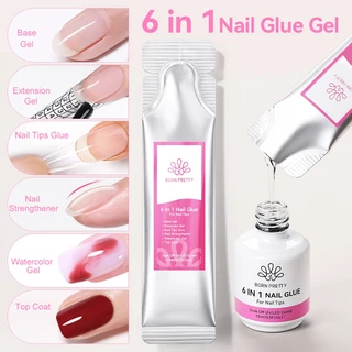 BORN PRETTY 6-in-1 Strong Nail กาวเจลยาทาเล็บเติมฟังก์ชั่นโปร่งใสเจลความหนาฐานยาง Rhinestone กาว 15g