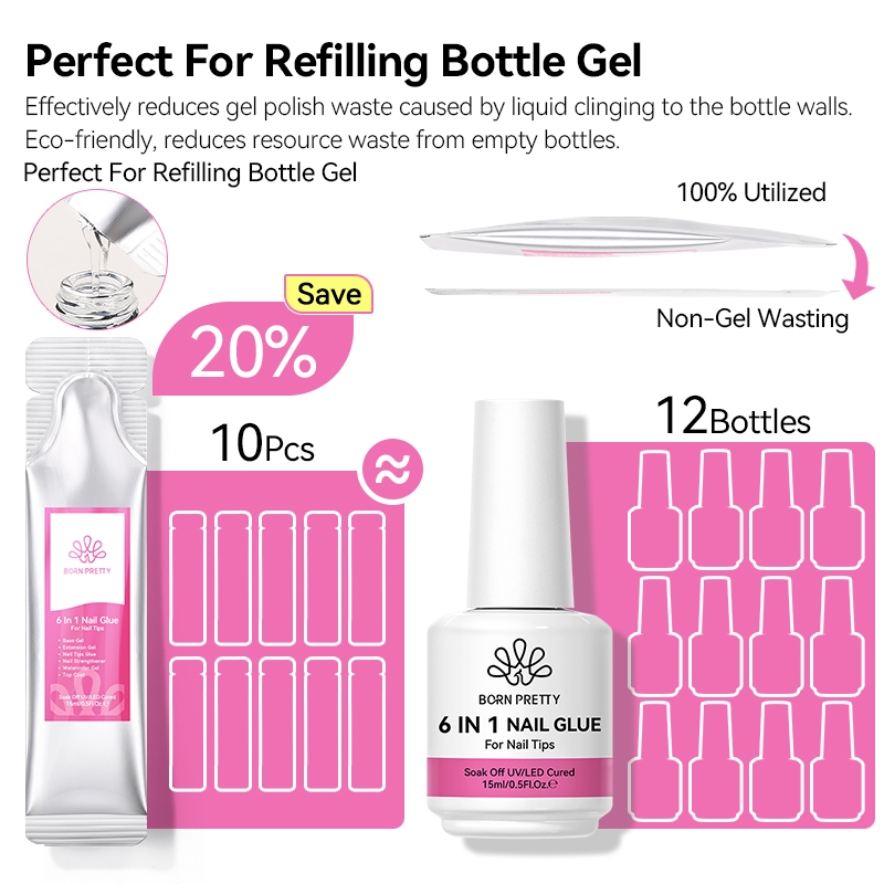 BORN PRETTY 6-in-1 Strong Nail กาวเจลยาทาเล็บเติมฟังก์ชั่นโปร่งใสเจลความหนาฐานยาง Rhinestone กาว 15g - รูปที่ 6