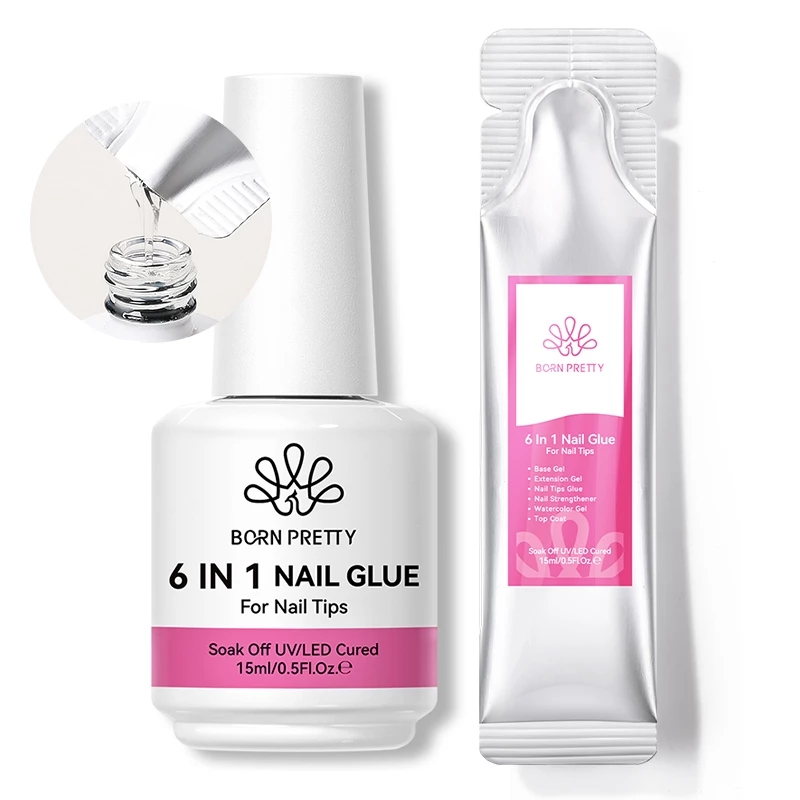 BORN PRETTY 6-in-1 Strong Nail กาวเจลยาทาเล็บเติมฟังก์ชั่นโปร่งใสเจลความหนาฐานยาง Rhinestone กาว 15g