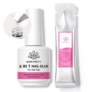 BORN PRETTY 6-in-1 Strong Nail กาวเจลยาทาเล็บเติมฟังก์ชั่นโปร่งใสเจลความหนาฐานยาง Rhinestone กาว 15g