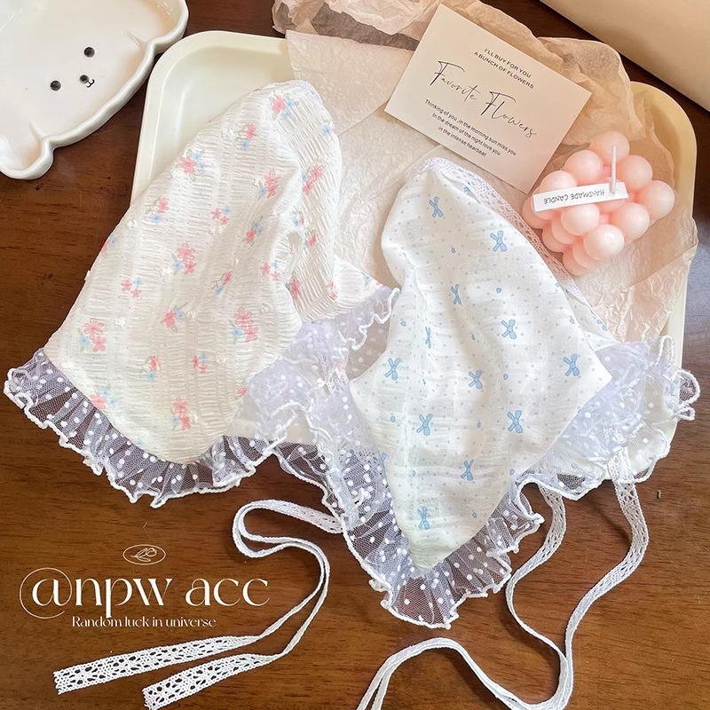 โรแมนติกสไตล์พระดอกไม้ลูกไม้สามเหลี่ยมผ้าพันคอคาดศีรษะโมริหวานผ้าคลุมศีรษะ อุปกรณ์เสริม.style.ผม - รูปที่ 4