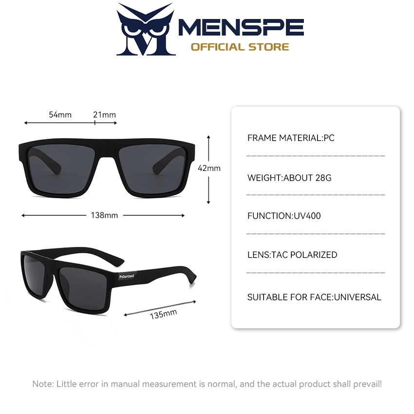 MENSPE Mens แว่นกันแดดโพลาไรซ์แฟชั่น กรอบสี่เหลี่ยม สําหรับขับรถ Unisex UV400 Clean Vision ราคา ถูกที่สุด ดีลบีเคเค แกลเลอรีภาพที่ 6