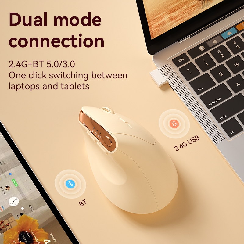 BOW MW190L Max/MD190L Max เมาส์ไร้สายตามหลักสรีรศาสตร์เงียบเมาส์สองโหมด 2.4G บลูทูธสําหรับแล็ปท็อปเด