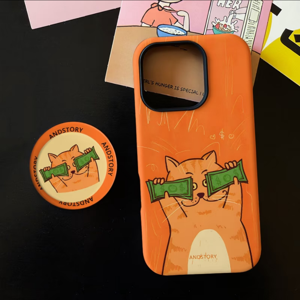 แมวเงินรูปแบบขาตั้ง 2 ใน 1 เคสป้องกันสําหรับ iPhone 11 12promax 13pro15pro 15promax 14 14promax 14pro 16 pro max 16 plus 2 in 1 case