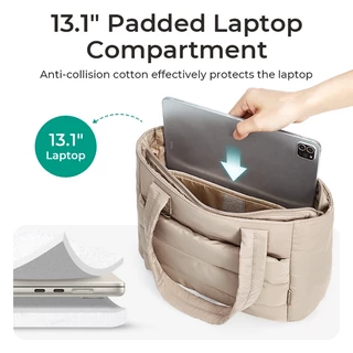 BAGSMART Tote Bag สําหรับผู้หญิง, กระเป๋าโท้ทพองน้ําหนักเบาพร้อมช่องใส่ของ, กระเป๋าถือกระเป๋าสะพายผ้านวมสําหรับเดินทาง, ทํางาน
