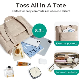 BAGSMART Tote Bag สําหรับผู้หญิง, กระเป๋าโท้ทพองน้ําหนักเบาพร้อมช่องใส่ของ, กระเป๋าถือกระเป๋าสะพายผ้านวมสําหรับเดินทาง, ทํางาน