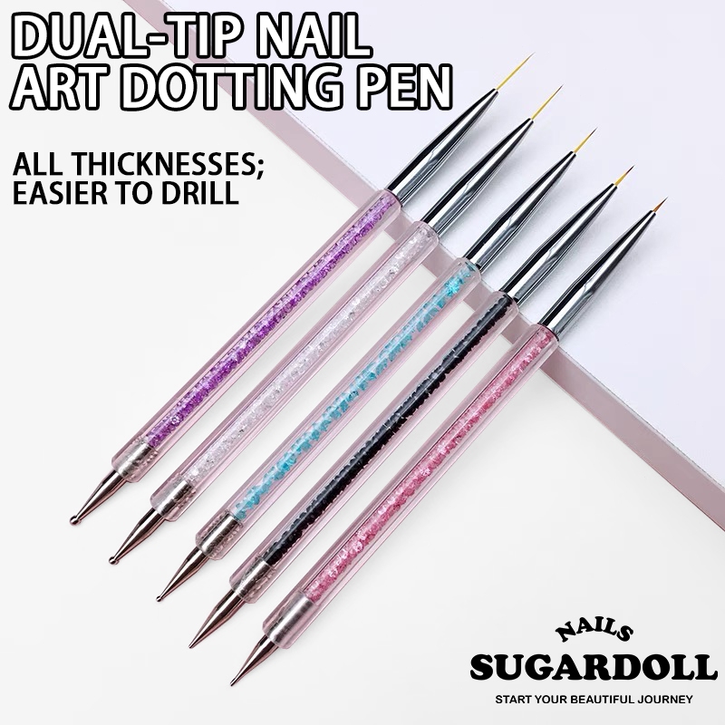 พร้อมส่งในBangkok ปากกา Pull Line ปากกาจุดจุด แพ็คสองหัวจุดเจาะ ปากกาวาด ชุด 5 ด้าม ดอกไม้เข็ม แท่งอะคริลิ เล็บเครื่องมือ