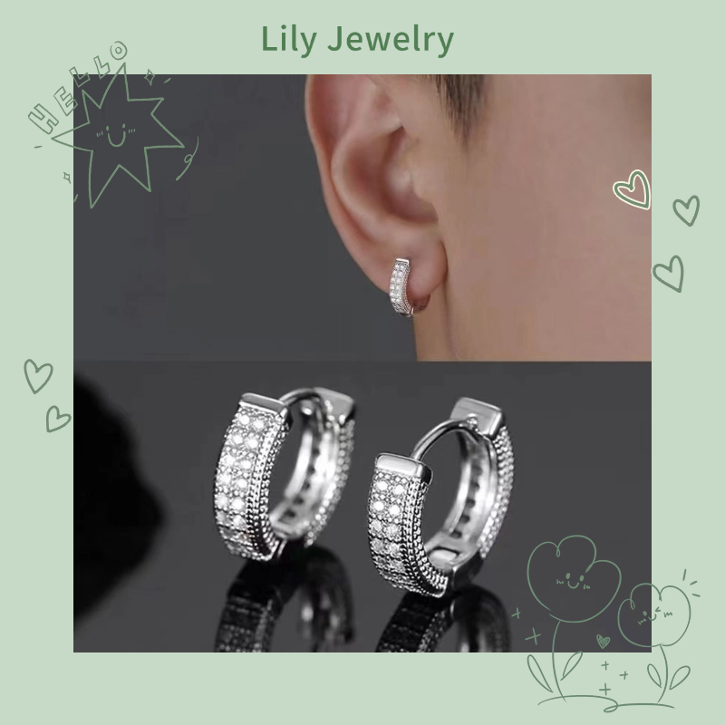 แฟชั่น S925 Silver Full Diamond ต่างหูชาย All-Match Unique