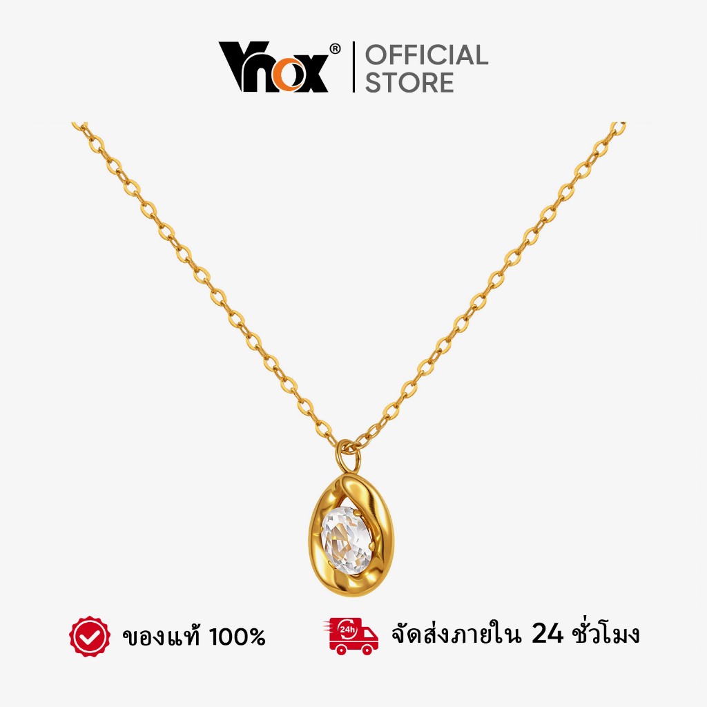 Vnox รูปไข่สีขาวเพทาย Cubic จี้สร้อยคอดีไซน์สำหรับผู้หญิง, สแตนเลสคงทน, เครื่องประดับแฟชั่นและเป็นของขวัญ