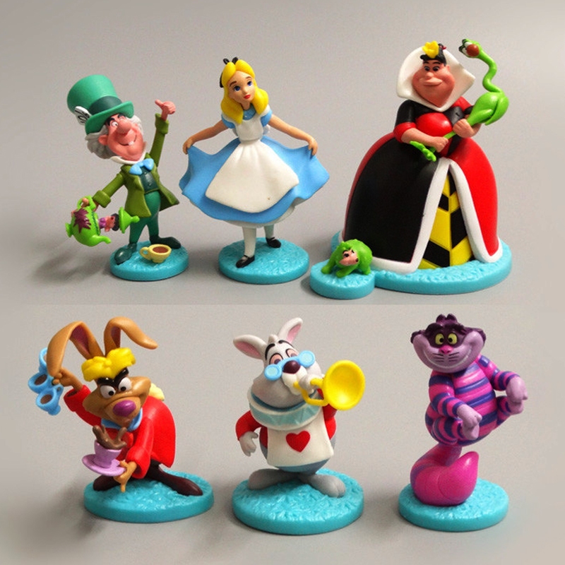 6 ชิ้น/เซ็ต 5-12 ซม. Alice in Wonderland อะนิเมะรูป Alice Cheshire Cat Mad Hatter Mr. กระต่ายถามรุ่นพีวีซีแอ็คชั่นโมเดลตุ๊กตาของเล่น