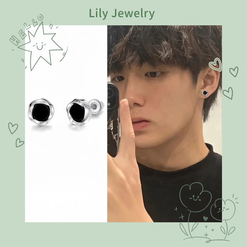 ต่างหู Mobius สีดําเรียบง่ายต่างหูผู้ชายเส้นเรขาคณิตทุกคู่