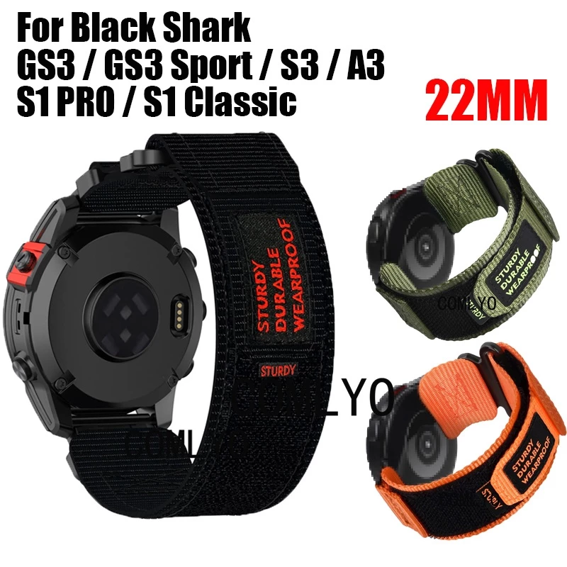 For Black Shark GS3 Ultra Sport A3 S3 S1 PRO Classic คลาสสิกสมาร์ทสายนาฬิกาผ้าใบไนลอนกีฬา Band Soft สายรัดข้อมือผู้ชาย 22 มม.
