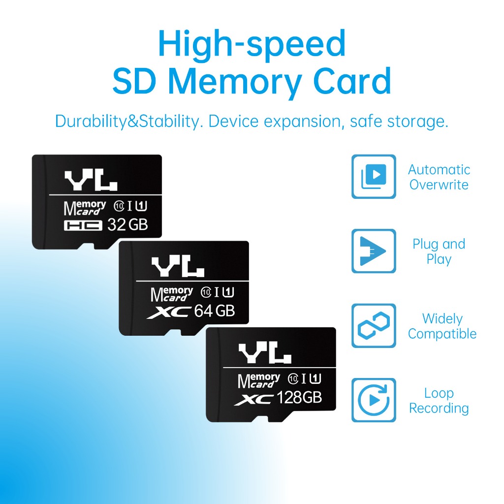YOULEN 32GB/64GB/128GB การ์ดหน่วยความจํา TF SD Card การ์ดหน่วยความจําการตรวจสอบความปลอดภัยบันทึกการขับขี่โดยเฉพาะ