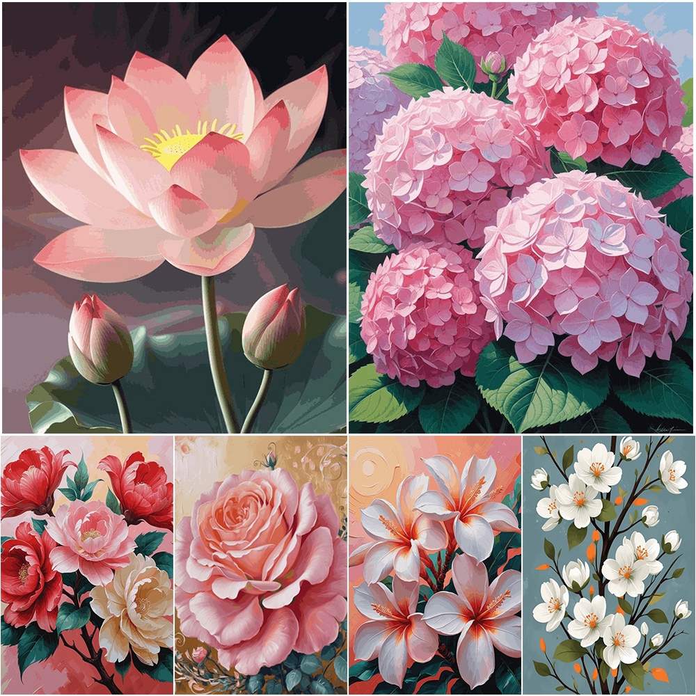【พร้อมกรอบ】ระบายสีตามตัวเลข, ดอกไม้, ภาพวาด DIY, ภาพระบายสี, ภาพฝาผนัง, ภาพติดผนัง, การตกแต่งห้อง