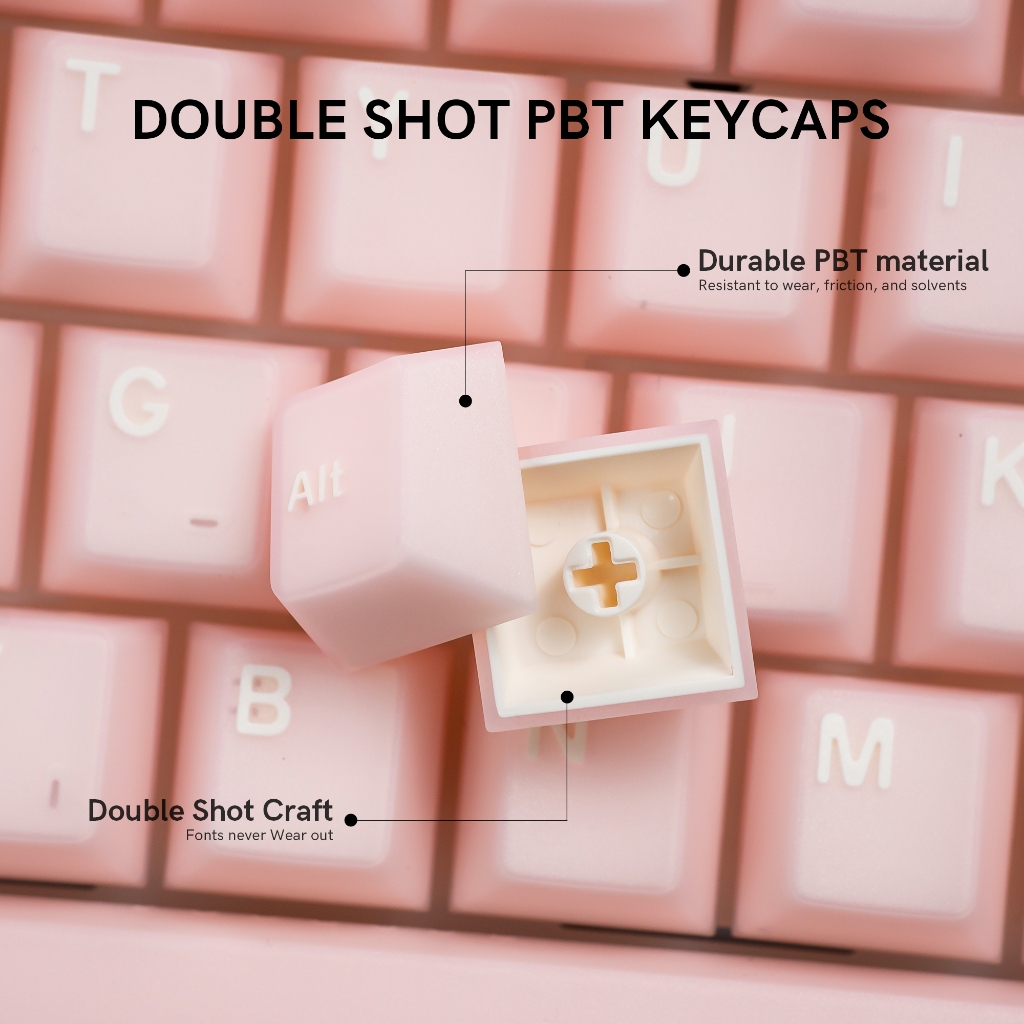 121 คีย์หยกสีชมพู Double Shot PBT Keycaps สําหรับ Cherry Gateron MX Switches คีย์บอร์ดเกมกล - รูปที่ 3