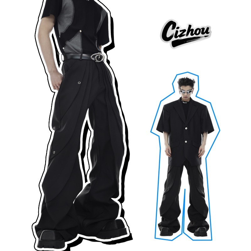 Cizhou กางเกงขยายทรงไมโคร สไตล์ดีคอนสตรัคท์ ตัดเย็บมือคุณภาพสูง เนื้อผ้าหนักพิเศษ