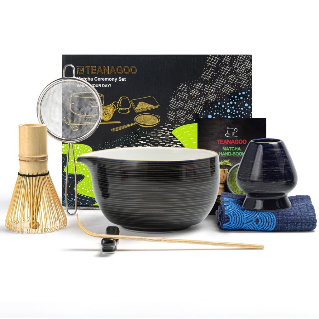 TEANAGOO ชุดน้ําชาญี่ปุ่น (7 ชิ้น) matcha Whisk Set ชามมัทฉะพร้อมเทพวยไม้ไผ่ matcha Whisk (Chasen) ตัก (chashaku) matcha Whisk Gift, ชามมัทฉะหมั้น N51