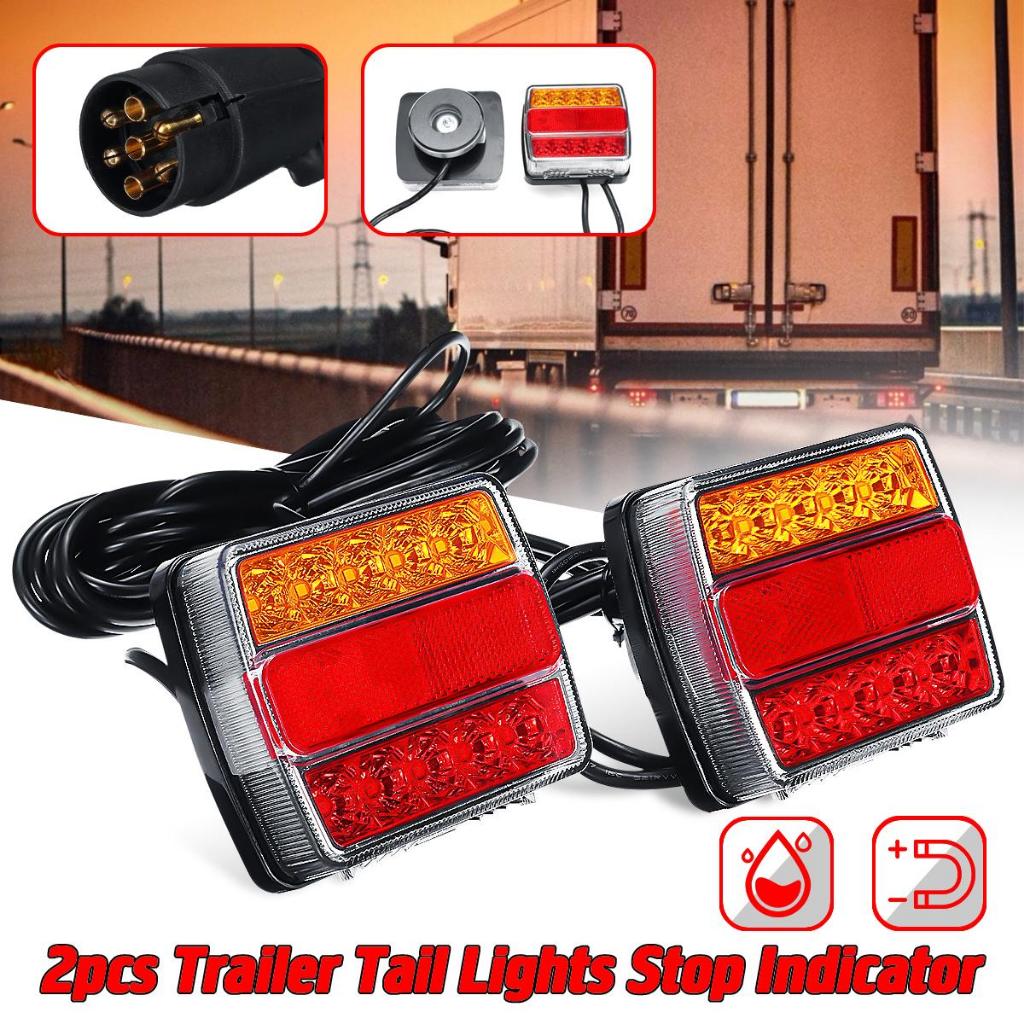 1คู่ ไฟท้ายแม่เหล็ก 16LED 12V ไฟสัญญาณสำหรับรถพ่วงรถบรรทุกรถ ไฟท้ายรถบรรทุก 10 ม. สายเคเบิล 6000K IP68 กันน้ำ