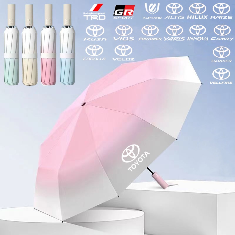 ร่มอัตโนมัติสีไล่เฉดสี Toyota Car เหมาะสําหรับทั้งวันแดดและฝนพร้อมกาวสีดําสําหรับป้องกันรังสียูวี VI
