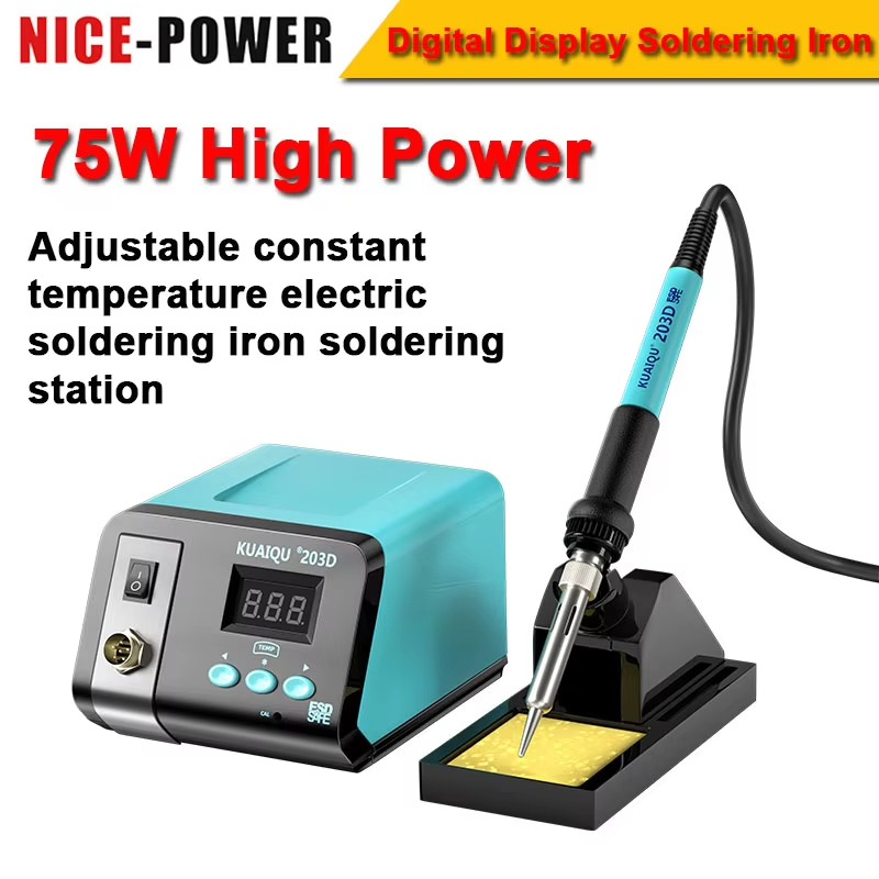 NICE-Power 75W สถานีเชื่อมอุณหภูมิอุตสาหกรรมกําลังสูงปรับได้ 200°C หัวแร้งไฟฟ้าลูกบิด/จอแสดงผลดิจิตอล PCB ซ่อม