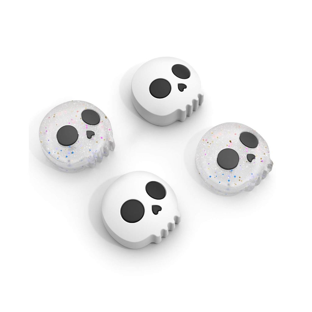 Thumb Grips & ปุ่ม Caps ชุดใช้งานร่วมกับ Nintendo Switch 2 (2025) – 7 ชิ้นสีดํา/สีขาว Skull ซิลิโคนจอยสติ๊ก Caps และปุ่มครอบคลุม