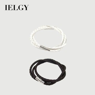 IELGY สร้อยข้อมือทอบิดสำหรับผู้ชาย สายหนัง