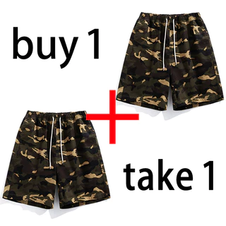 ซื้อหนึ่งแถมหนึ่ง | กางเกงขาสั้นทรงหลวม American Camo | สไตล์ยาวปานกลางสปอร์ต | ผ้านุ่มและระบายอากาศได้ดี