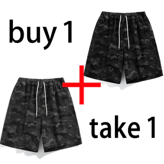 ซื้อหนึ่งแถมหนึ่ง | กางเกงขาสั้นทรงหลวม American Camo | สไตล์ยาวปานกลางสปอร์ต | ผ้านุ่มและระบายอากาศได้ดี