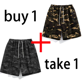 ซื้อหนึ่งแถมหนึ่ง | กางเกงขาสั้นทรงหลวม American Camo | สไตล์ยาวปานกลางสปอร์ต | ผ้านุ่มและระบายอากาศได้ดี