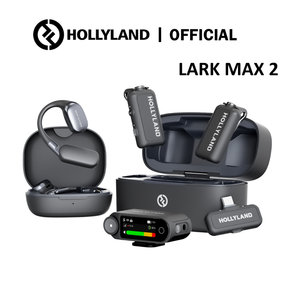 Hollyland Lark MAX 2 ไมค์ไวเลส 48KHz 32-bit ไมค์ไร้สายตัดเสียงรบกวนอัจฉริยะ Time Code ไมค์ไลฟ์สดพร้อมหูฟังไร้สาย ฟังเสียงแบบ Real-Time รองรับทั้งกล้องและมือถือ