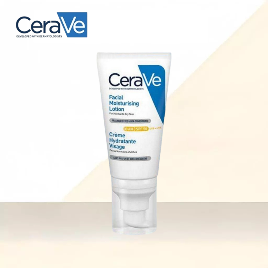 CERAVE โลชั่นบำรุงผิวหน้า SPF50 (52มล.) สำหรับผิวแห้งและบอบบาง | เนื้อบางเบา | ไม่เหนียวเหนอะหนะ | มอยส์เจอไรเซอร์กันแดด