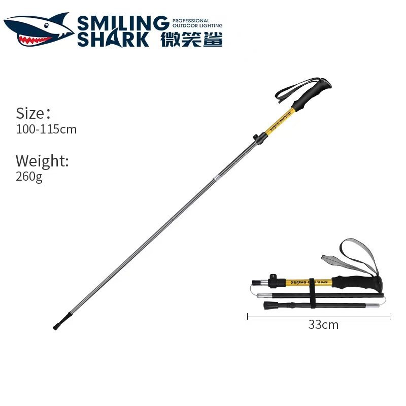 SmilingShark DST006 เสาเดินป่า แท่งเดินป่าอลูมิเนียม 110-135 ซม. น้ำหนักเบาและพับเก็บได้สำหรับเส้นทางเดินป่ากำลังเดินเดินเล่น