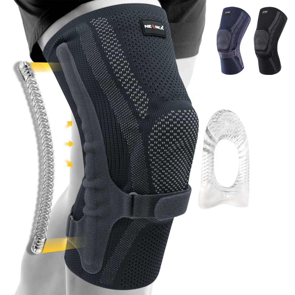 NEANCA สุนทรียศาสตร์สูงแผงด้านหลัง AreaKnee Compression Sleeve with Patella Gel Pad, สนับเข่าแบบปรับได้สําหรับผู้ชายที่มีโคลงด้านข้าง, อุปกรณ์พยุงเข่ากันลื่นสําหรับผู้หญิง, Joint Pai