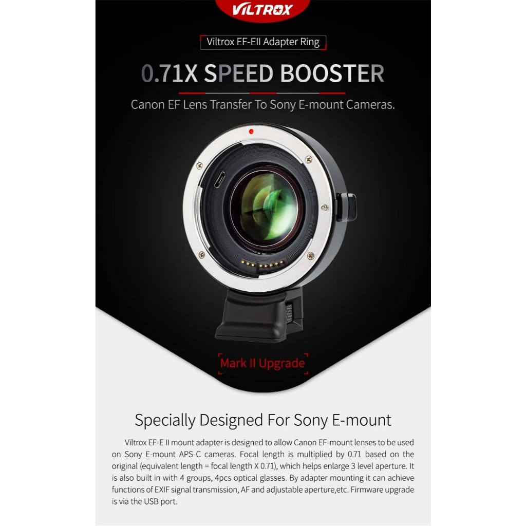 Viltrox EF-E II อะแดปเตอร์เลนส์โฟกัสอัตโนมัติลดความเร็ว Booster 0.71X สําหรับ Canon EF ถึง Sony E Mo