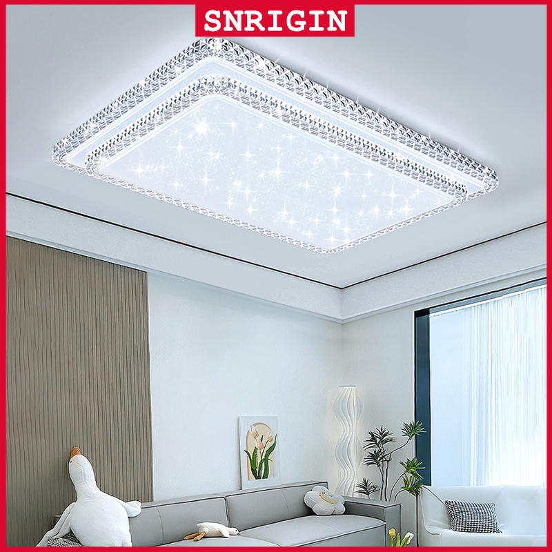 SNRIGIN โคมไฟเพดาน LED คริสตัลสองชั้นโคมไฟเพดานป้องกันดวงตาที่เรียบง่ายทันสมัย