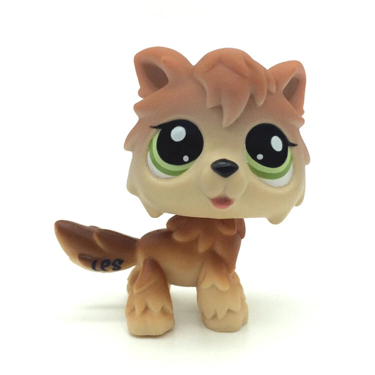 Littlest Pet Shop LPS Wolf Brown Tan Husky Timberwolf Green Eyes #2141 ของเล่นเด็กฟิกเกอร์