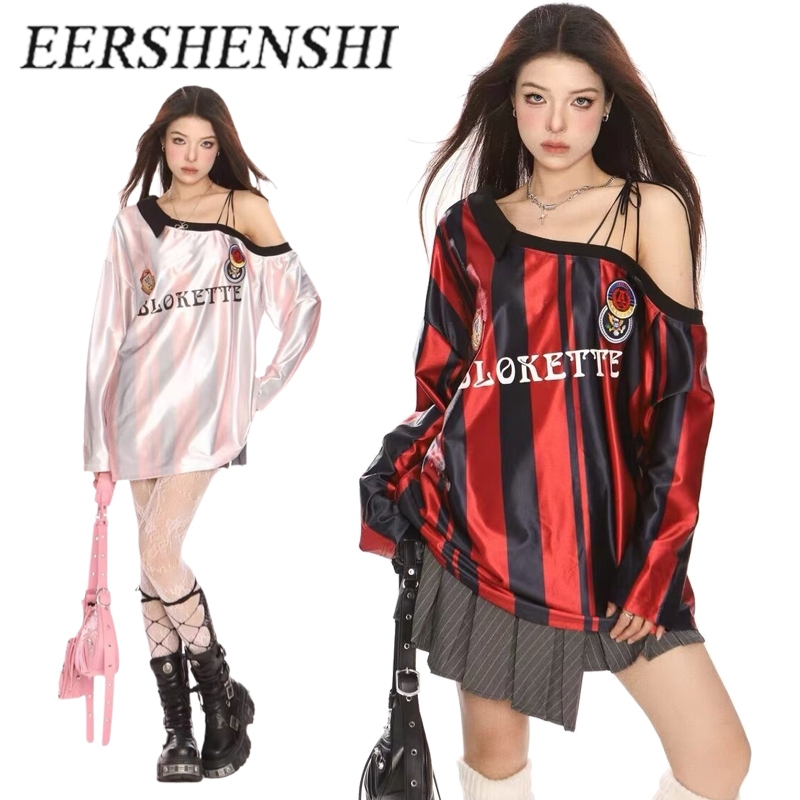 EERSHENSHI เสื้อยืดกีฬาหลวมๆ แขนสั้นฟุตบอลอเมริกัน เบสบอล บลาเก็ตต์ ท็อป