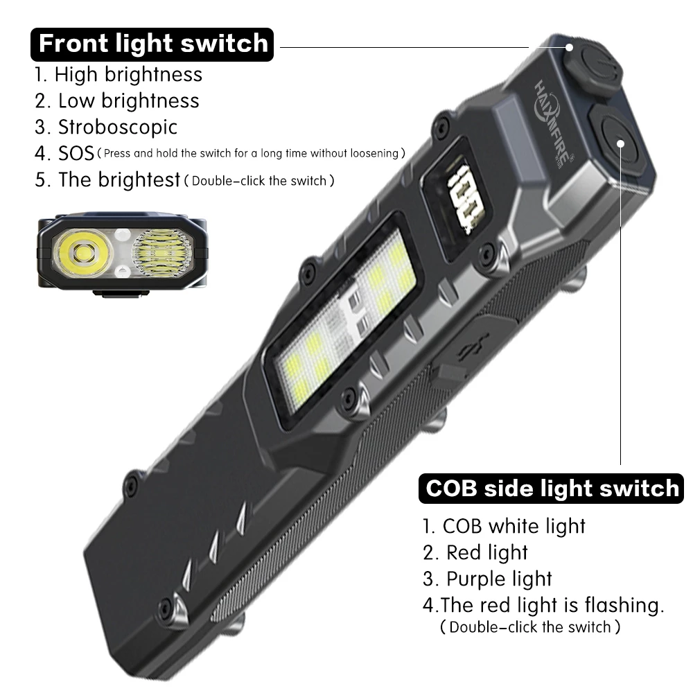 HaixnFire W108 ไฟฉายขนาดเล็ก USB ชาร์จ 2500 ลูเมน LED ไฟฉายสว่างเป็นพิเศษ EDC โคมไฟตั้งแคมป์กลางแจ้ง Floodlight ฉุกเฉินสัญญาณแคมป์ปิ้ง ตกปลา เดิน thumbnail 5