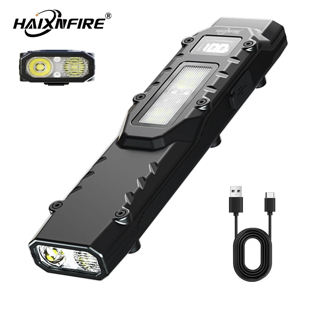 HaixnFire W108 ไฟฉายขนาดเล็ก USB ชาร์จ 2500 ลูเมน LED ไฟฉายสว่างเป็นพิเศษ EDC โคมไฟตั้งแคมป์กลางแจ้ง Floodlight ฉุกเฉินสัญญาณแคมป์ปิ้ง ตกปลา เดิน