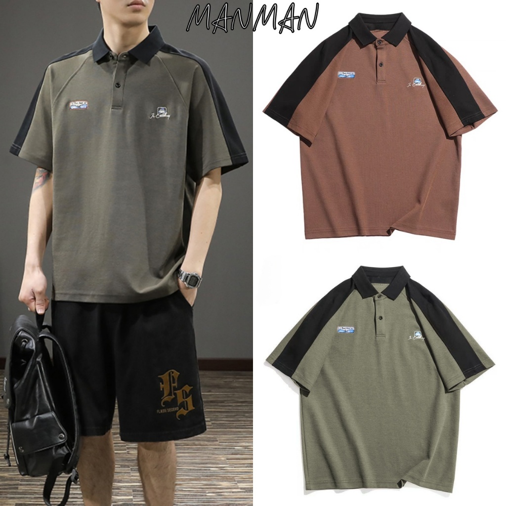 M＆M สไตล์อเมริกันวินเทจ เสื้อโปโล ฤดูร้อนแบบหลวม รุ่นใหม่ปี2025 สีต่อ
